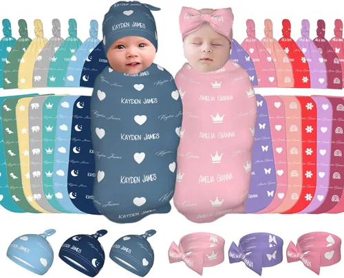 Diadema personalizada para bebé y gorro para niñas y niños con nombre, mantas de bebé personalizadas para niñas y niños con nombre Iconos blancos