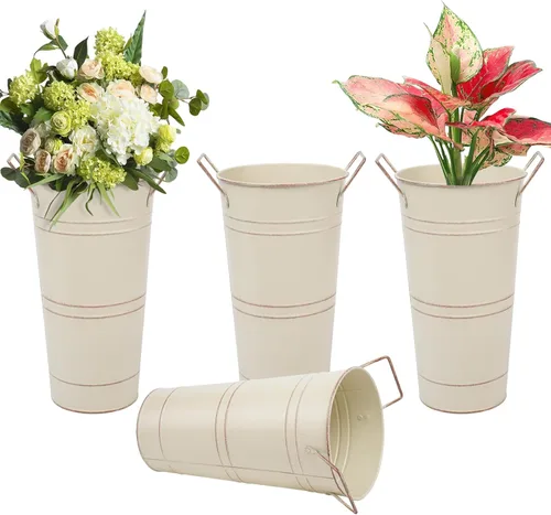 Miniatura 14 de Notakia Jarrones de metal galvanizado, jarrones de cubo de flores francesas para flores cortadas para decoración del hogar y decoración de mesa