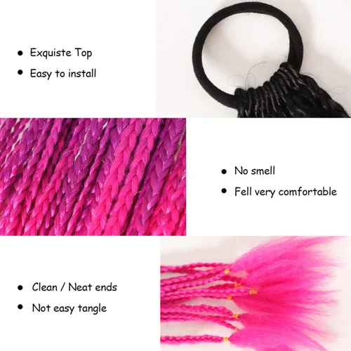 Miniatura 5 de Extensiones de cabello con trenzas de colores con bandas de goma, extensiones sintéticas trenzadas arco iris, accesorios para el cabello de cola
