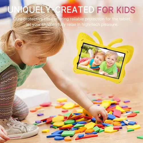 Miniatura 25 de FW Fire 7 - Funda para tablet para niños, Amazon Fire 7 2022, funda de mariposa con luz de atril, EVA, protección contra caídas, resistente, a