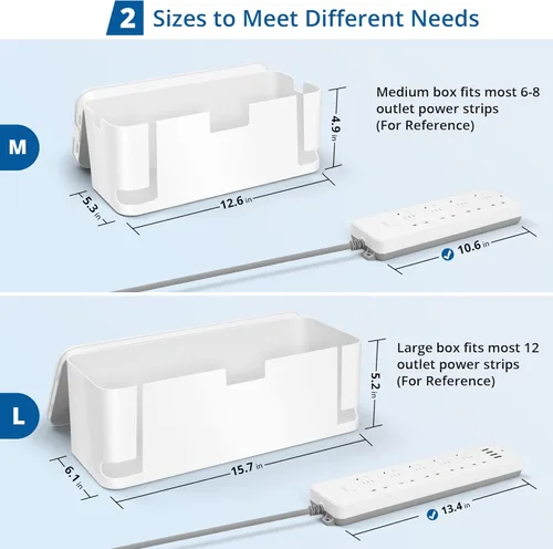 Miniatura 2 de ZhiYo Caja organizadora de cables blanca, paquete de 2 cajas organizadoras de cables, tamaño extra grande y mediano, caja oculta para ocultar