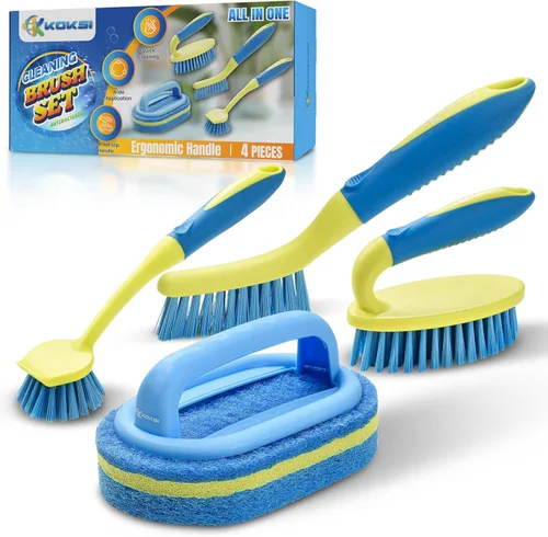 Miniatura 7 de KOKSI Cepillo de limpieza para baño, cocina, bañera, limpiador de inodoro, esponja de ducha multiusos, cepillo para fregar con mango ergonómico