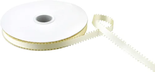 Miniatura 4 de Homeford Cinta de satén de doble cara con borde Picot, 50 yardas (3/8 pulgadas, oro antiguo)