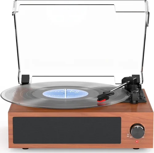Miniatura 17 de Tocadiscos de vinilo con altavoces, receptor inalámbrico de 3 velocidades, fonógrafo LP de transmisión por correa, auriculares AUX RCA, parada Verde