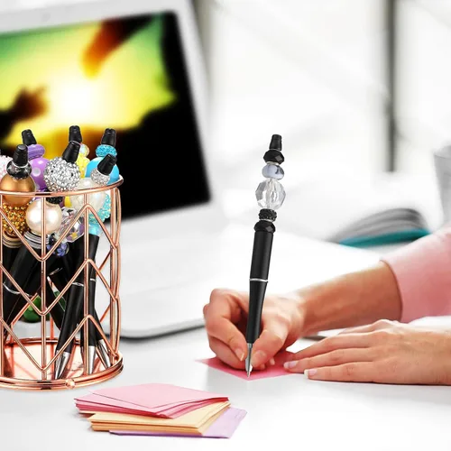 Miniatura 3 de Crtiin Kit de 100 piezas de bolígrafos con cuentas para bricolaje, kit a granel, 50 bolígrafos de bola con vástago, tinta negra, bolígrafos