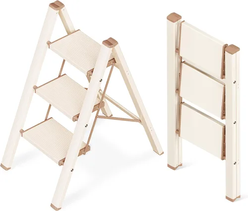 Miniatura 16 de Escalera de 2 escalones, taburete plegable de aluminio de 2 escalones con pedal antideslizante resistente y ancho, escalera portátil ligera para uso