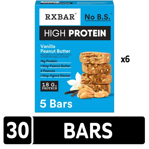 Miniatura 5 de RXBAR Barras altas en proteínas, sin gluten, aperitivos de proteínas, mantequilla de maní y vainilla (6 cajas, 30 barras)