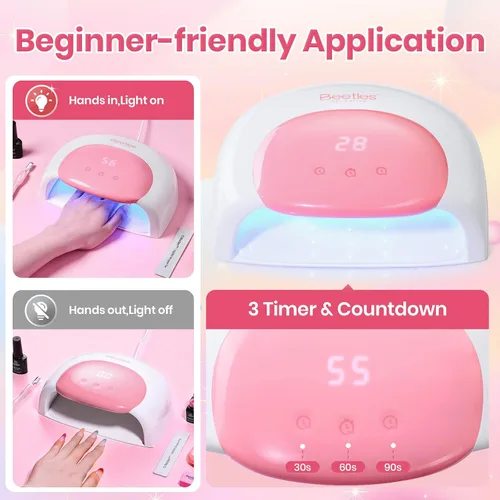 Miniatura 3 de Beetles - Lámpara de uñas UV, luz de uñas de gel blanca caramelo con 3 temporizadores de 30/60/90 segundos y pantalla de cuenta regresiva para uñas