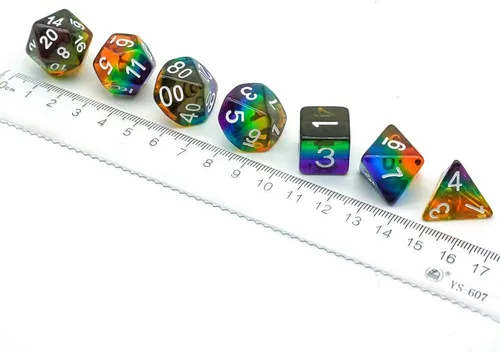 Miniatura 4 de Cusdie Juego de dados poliédricos DND de 7 troqueles arcoíris para juegos de rol (arco iris-transparente)