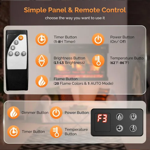 Miniatura 4 de ROVSUN - Chimenea eléctrica de 28 pulgadas de 3 lados con inserto de vidrio, chimenea eléctrica con control remoto, chimenea empotrada y de pared