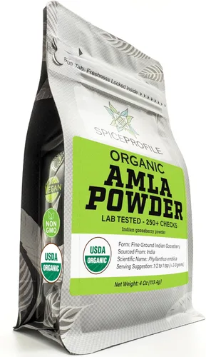 Spice Profile Polvo Amla orgánico USDA, probado en laboratorio para metales pesados, bolsa resellable de 4 onzas, Amalaki, Grosella Espinosa India