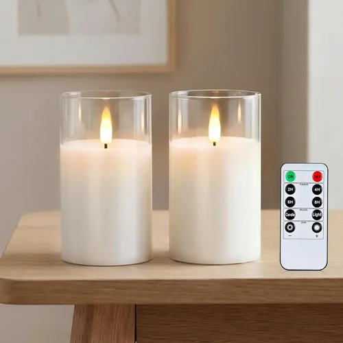 Miniatura 10 de Amagic Velas de cristal transparente sin llama que funcionan con pilas, temporizador, control remoto, velas LED de pilar, funcionan
