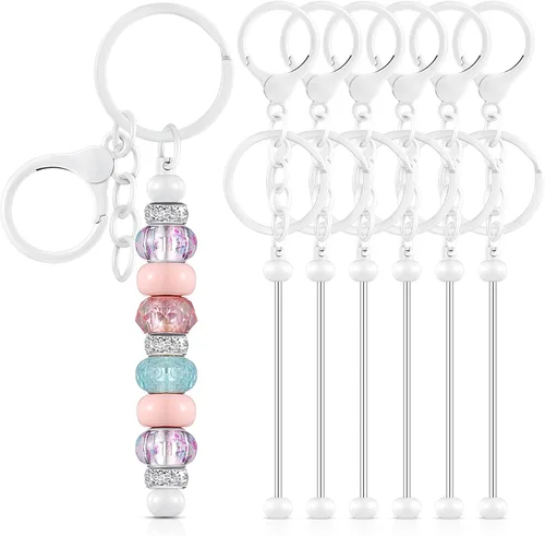 Miniatura 11 de Huwena 6 piezas de llaveros con cuentas, barras en blanco, llavero de cuentas de metal para colgante, manualidades, joyería, regalo