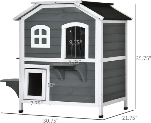 Miniatura 7 de Casa para gatos de 2 pisos al aire libre, recinto de madera resistente a la intemperie