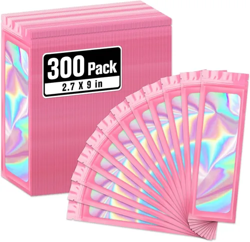 Miniatura 17 de ANZNKU Paquete de 300 bolsas multicolor para bolígrafos, bolsas holográficas de Mylar con ventana transparente, bolsas de embalaje a prueba