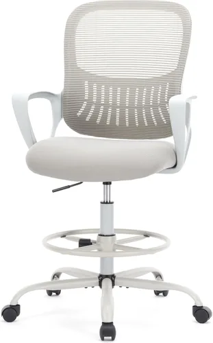 DUMOS Silla de Dibujo - Silla de Oficina Ergonómica y Alta para Escritorio de Pie, Mostrador con Altura Ajustable y Cómodo Soporte Lumbar, Gris