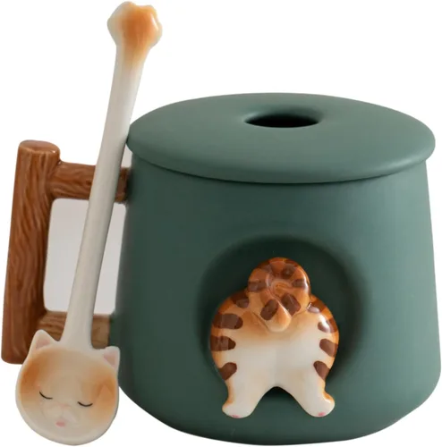 Miniatura 13 de DIHOclub Adorable Taza de Cerámica 3D de Conejo con Tapa y Cuchara Perfecta para Café, Té, Leche y Más - Regalo Ideal para Amantes de los Conejitos