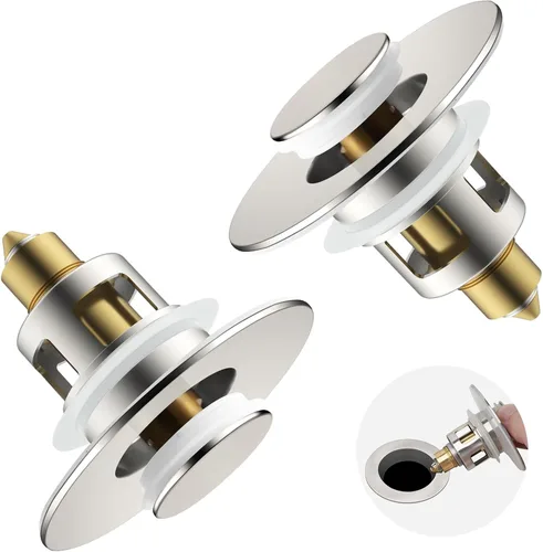Miniatura 8 de Tapón universal 2 en 1 para lavabo de baño, colador emergente totalmente metálico con cesta de filtro antiobstrucción, para orificios de drenaje