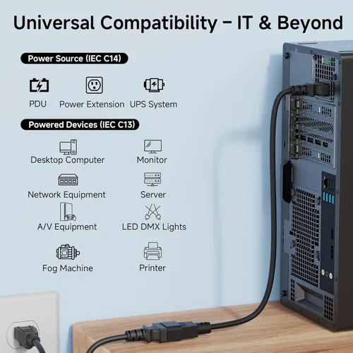 Miniatura 3 de Cable Matters Paquete de 2 cables de extensión de alimentación de computadora a PDU, 3 pies, cable de alimentación IEC C14 a IEC C13 PDU, 10A, 18