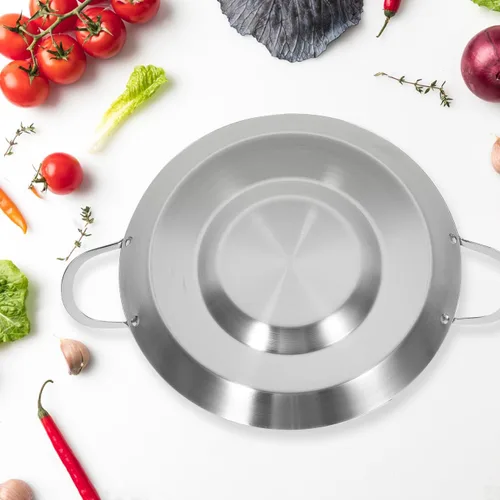 Miniatura 7 de Hemoton Sartén mexicana cóncava de acero inoxidable de 19.7 pulgadas para freír y freír compatible con cocinas de gas y de inducción