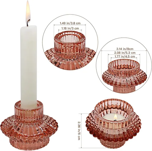 Miniatura 6 de Juego de 3 portavelas reversibles, cónicos de cristal rojo y candelita para centro de mesa, boda, fiesta, decoración del hogar Marrón rojizo