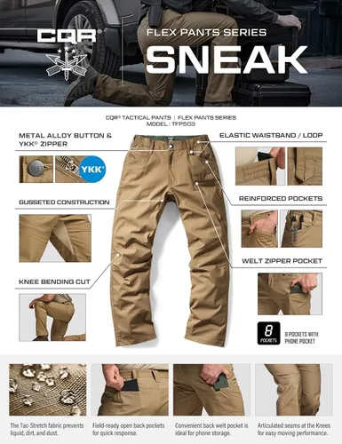 Miniatura 170 de CQR – Pantalones tácticos elásticos tipo cargo para hombre, resistentes al agua, de tela ripstop (antidesgarros), ligeros, ideales para uso diario