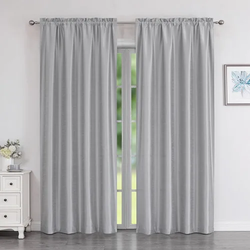 Miniatura 9 de Chyhomenyc Uptown - Cortinas negras de 24 pulgadas de largo, 2 paneles, cortinas cortas de seda sintética para oscurecer la habitación, cortinas