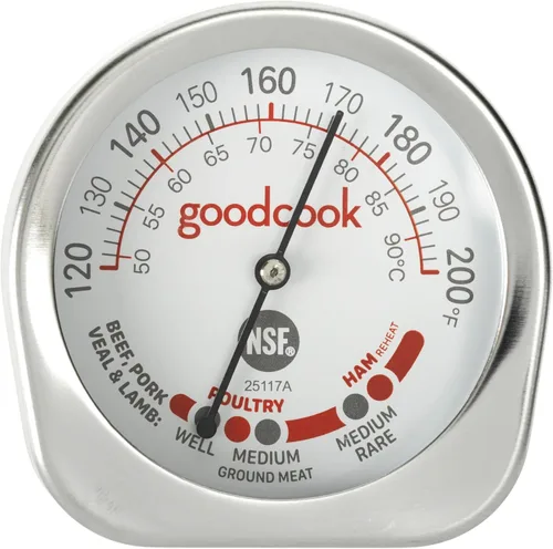 GoodCook Termómetro diario para carne con esfera bidireccional que muestra la temperatura y el tipo de carne con sonda de acero inoxidable, incluye