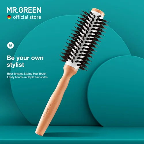 Miniatura 2 de MR.GREEN Cepillo de pelo de cerdas de jabalí, cepillo redondo para rizar, cepillo de pelo de madera natural, peine desenredante para rizado largo