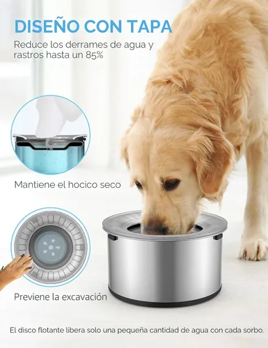 Miniatura 2 de Heouvo Cuenco de agua grande de 1 galón para perro, sin derrames, tapa antiexcavación y parte inferior de goma: cuenco para perro a prueba