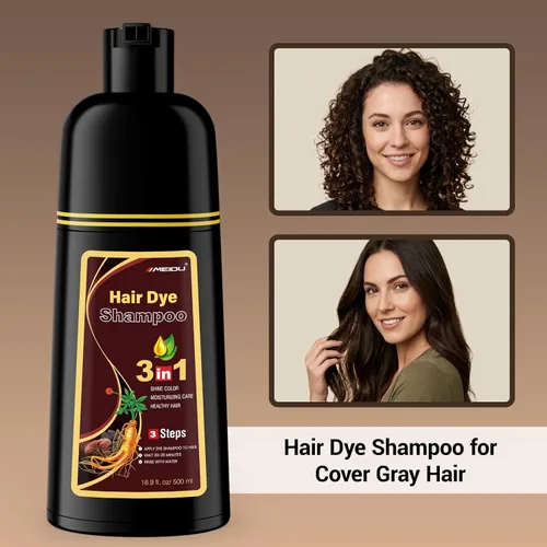Miniatura 3 de IIIMEIDU MEIDU Champú para teñir el cabello de color marrón oscuro 3 en 1, champú de color instantáneo para mujeres y hombres, ingredientes herbales