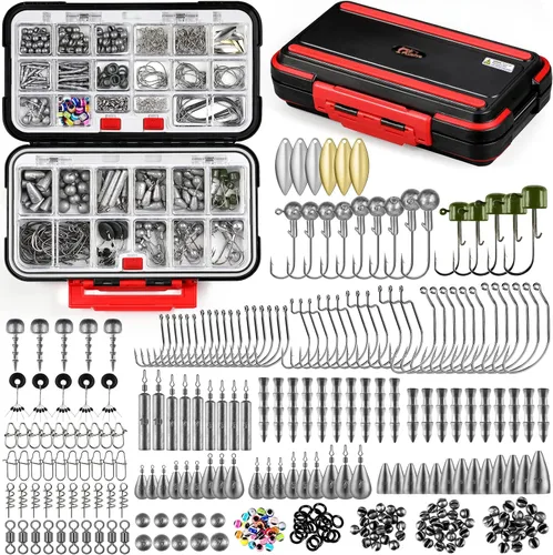 Miniatura 11 de PLUSINNO 253/387pcs Fishing Gear Accessories Kit, Fishing Tackle Box with Tackle Included, Fishing Hooks, Fishing Weights Sinkers, Spinner Blade