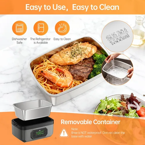 Miniatura 6 de Lonchera eléctrica inalámbrica recargable de 24000 mAh para adultos, calentador de alimentos de 1.6 L con temporizador y a prueba de fugas