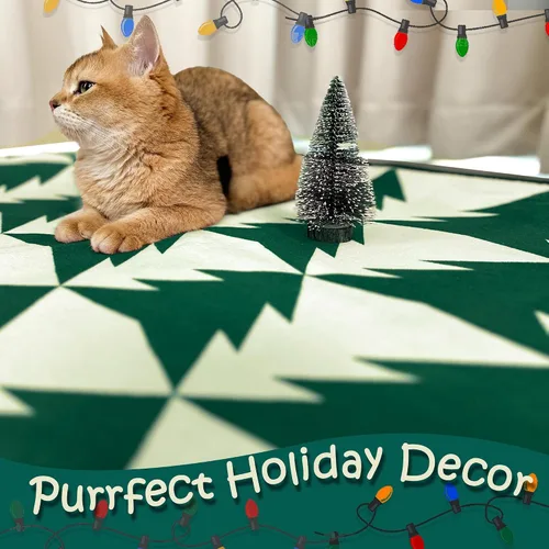 Miniatura 2 de COLLACT Alfombra de pasillo de Navidad de 2 x 10 pies, color verde sobre crema, alfombra de camino de árbol de Navidad, alfombra lavable, alfombra