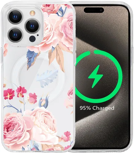 Miniatura 64 de Funda magnética de flores para iPhone 15 [compatible con MagSafe] Bonito patrón floral transparente a prueba de golpes