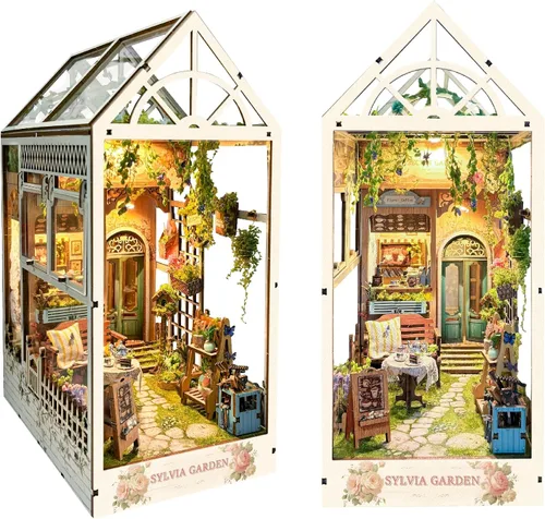 Miniatura 10 de Kit de manualidades para rincón de lectura DIY - Kit de casa en miniatura estilo navideño para estanterías, rompecabezas de madera 3D con cubierta