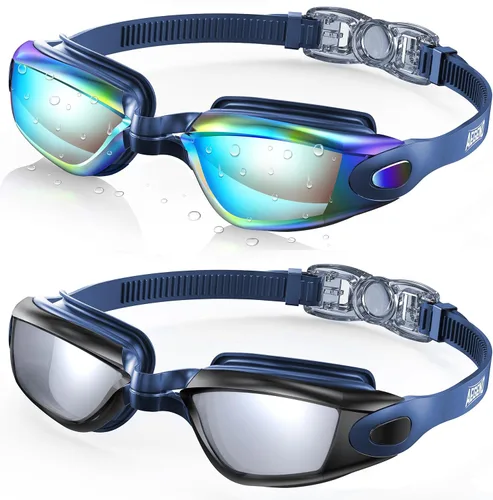 Miniatura 18 de Aegend - Gafas de natación, paquete de 2 gafas de natación sin filtraciones, para adultos, hombres, mujeres y jóvenes Negro claro y rosa rojo claro