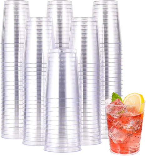 JOLLY CHEF Vasos de plástico desechables transparentes de 10 onzas, paquete de 200 vasos de plástico transparente, vasos de fiesta resistentes,