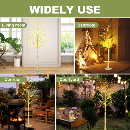 Miniatura 5 de Árbol de abedul iluminado de 6 pies con luces de hadas, 260 luces LED de abedul con temporizador para interiores y exteriores, hogar, dormitorio