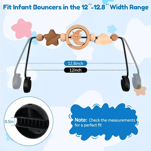 Miniatura 7 de Barra de juguete de actividad de madera natural para bebé Bjorn Bouncer, juguetes colgantes de luna sonriente giratoria de 360° para asiento