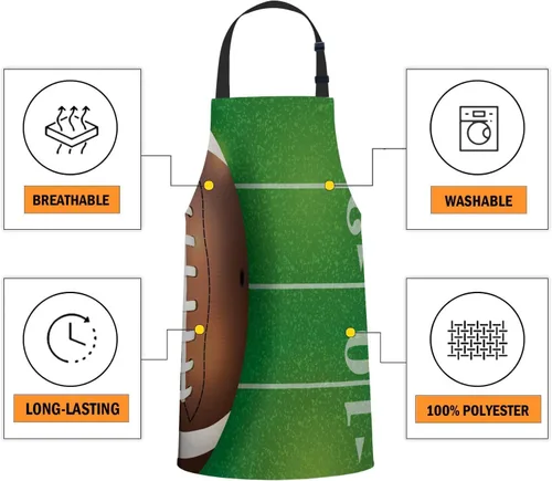 Miniatura 4 de oFloral Delantal de campo de fútbol americano y pelota, unisex, ajustable, delantal de chef de cocina, delantal para mujeres y hombres para cocina