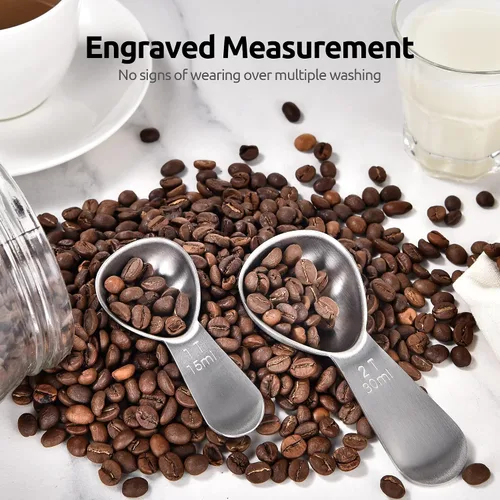 Miniatura 4 de Cuchara de café: U-Taste de acero inoxidable 18/8, cuchara medidora de café de 1 cucharada y 2 cucharadas, cuchara medidora de mango corto para café