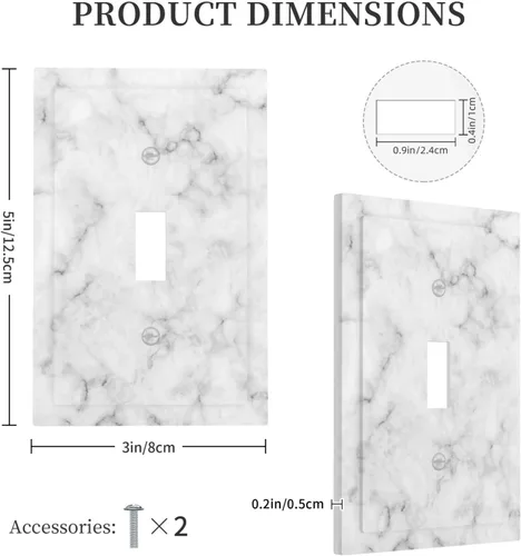 Miniatura 5 de Cubierta de interruptor de luz de palanca individual de mármol blanco y gris, placa frontal de plástico de 1 pandilla para decoración del hogar, 5 x