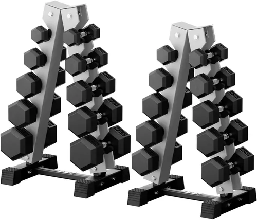 Miniatura 27 de RitFit Juego de mancuernas hexagonales de goma de 250 libras/300 libras/350 libras/550 libras/650 libras con estante de pesas, múltiples opciones