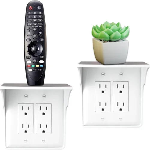 Estante de Enchufes Doble de Pared Power Perch con Correa de Almacenamiento de Cables - Organiza y Recupera Espacio en el Baño - Soporte para Alexa,