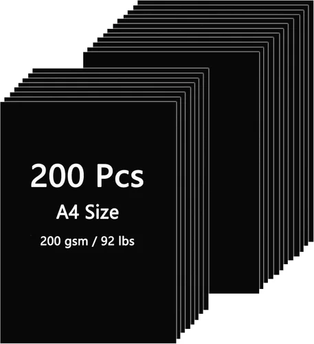 QTLCOHD 200 hojas de cartulina negra de 8.5 x 11 pulgadas, cartulina negra de 92 libras/8.82 oz/m², papel grueso para álbumes de recortes,