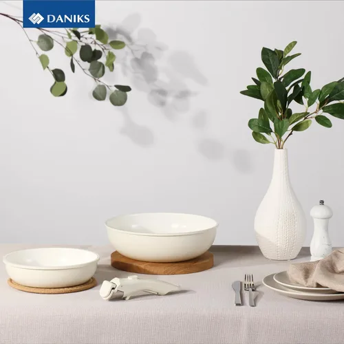Miniatura 9 de Daniks Ollas y sartenes de cerámica antiadherentes para inducción. Saludables, no tóxicas, asas de silicona extraíbles, aptas para horno