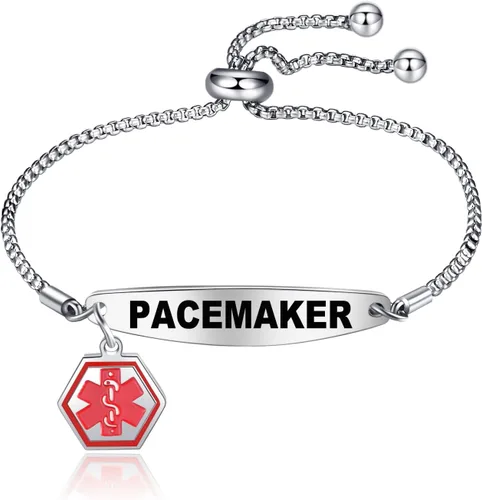 Miniatura 9 de Pulseras de alerta médica para mujer, pulseras de identificación médica con grabado láser gratis, pulseras ajustables de acero inoxidable grabado