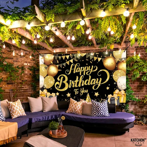 Miniatura 6 de KatchOn, Cartel de feliz cumpleaños negro y dorado, extragrande, 72 x 44 pulgadas, pancarta de fondo negro y dorado para decoraciones de feliz Azul
