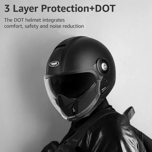 Miniatura 5 de YEMA Casco convertible de motocicleta de cara completa 3/4 aprobado por DOT, casco de motocross todoterreno de doble visera para adultos, diseño